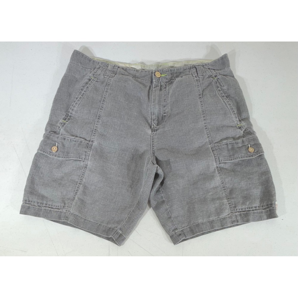 Tommy Bahama Relax Linen Cargo Shorts 36 Gray Casual Summer Beach Minimalist